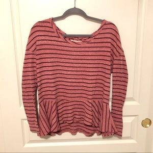 Free People Thermal Stripe Peplum Long Sleeve Top